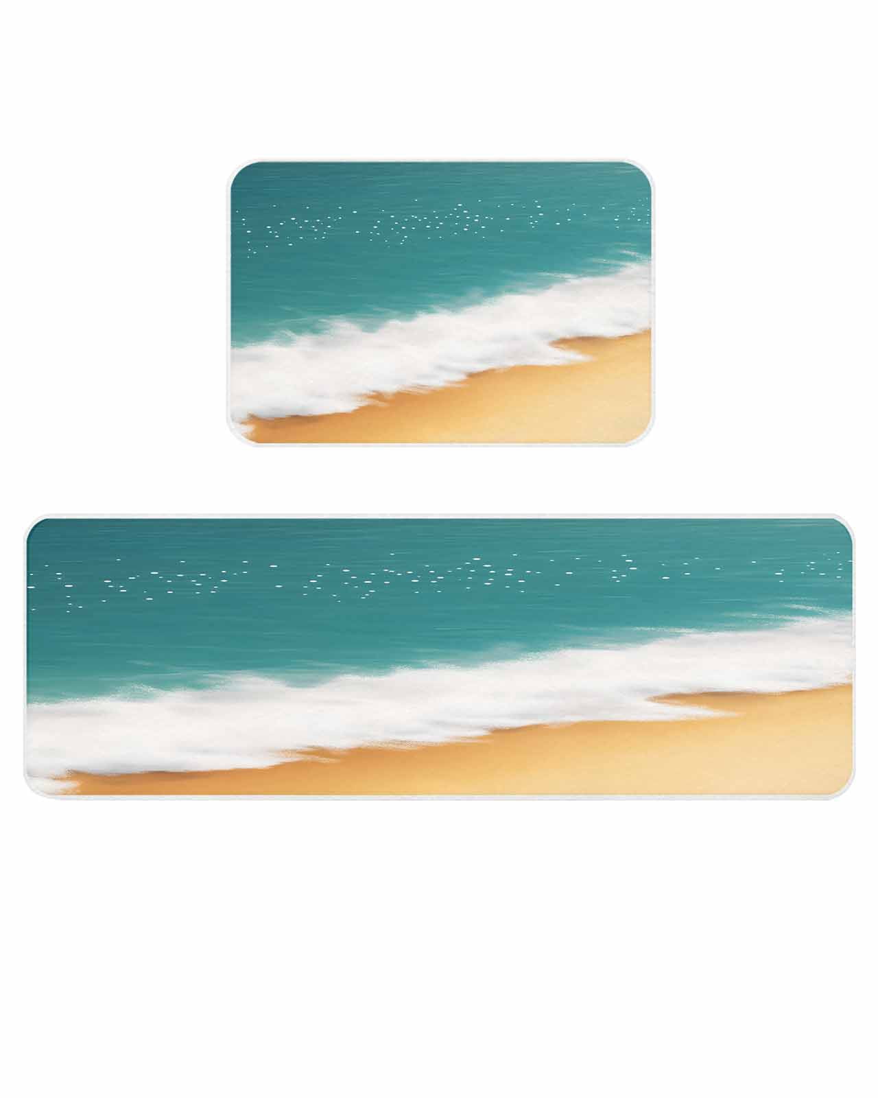 Abstract Beach Waves Kitchen Mats for Floor 2 Piece, Blue Yellow Sand ...