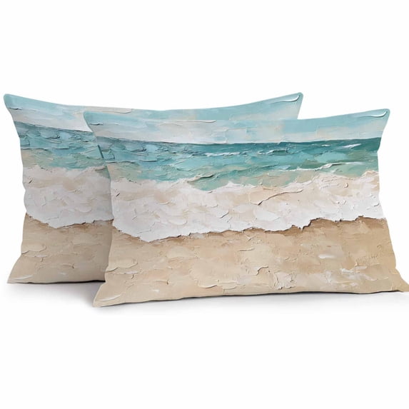 Abstract Beach Waves Outdoor Pillow Covers Pack of 2 Retro Watercolor Blue Ocean Waterproof Throw Pillow Covers Decorative Cushion Cases for Patio Garden Tent Balcony Couch 20x12 inch