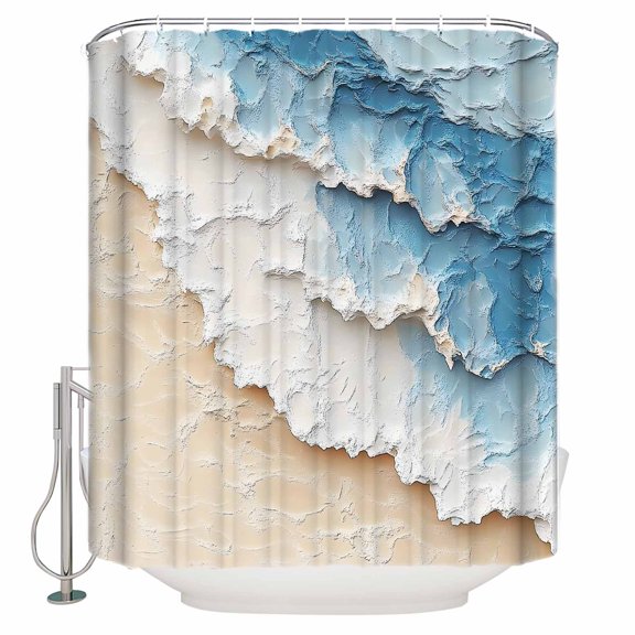 Abstract Beach Waves Shower Curtain, 72" x 72", Watercolor Blue Ocean Decor Waterproof Bathroom Curtain Washable Shower Curtain Set with 12 Hooks