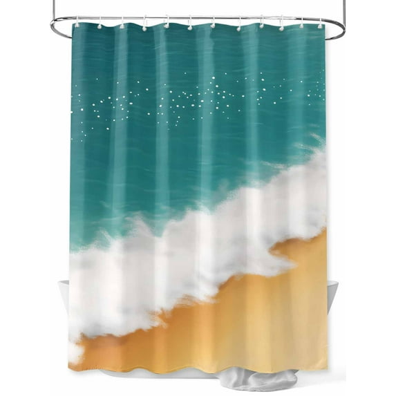 Abstract Beach Waves Shower Curtain, Blue Yellow Sand Waterproof Shower Curtain Set with 12 Hooks Lightweight Washable Fabric Shower Curtains for Bathroom 72x72 Inches
