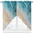 thumbnail image 1 of Abstract Beach Waves Swag Valances for Windows 2 Pack Blue Watercolor Modern Art Swag Kitchen Curtains 45 Inches Long Rod Pocket Short Window Treatment for Kitchen Bathroom 36"x45", 1 of 8