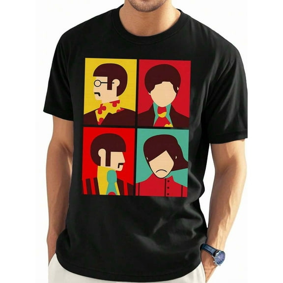 Abstract Beatles Portraits With Colorful Backgrounds And Minimalist Design  Mens Short Sleeve T-Shirt Red Black Gray