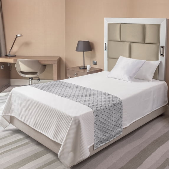 Abstract Bed Runner, Continuous Floral and Lines Simplistic Soft Grey Illustration, Decorative Accent Bedding Scarf for Hotels Homes and Guestrooms, Twin, Charcoal Grey and Pale Grey, by Ambesonne