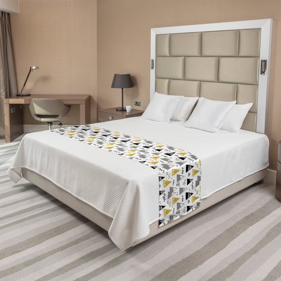 Abstract Bed Runner, Creative Pattern of Mount Triangles, Decorative Accent Bedding Scarf for Hotels Homes and Guestrooms, King, White Multicolor, by Ambesonne