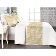 thumbnail image 1 of Abstract Bed Runner Set, Circular Chain Design Dimensional Print of Swirly Waves Background, Decorative Bedding Scarf & 2 Pillow Shams for Hotels Homes, King, Champagne and Earth Yellow, by Ambesonne, 1 of 3
