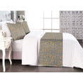 thumbnail image 1 of Abstract Bed Runner Set, Tangled Vintage Chain Circles on Monochrome Geometric Maze Background, Decorative Bedding Scarf & 2 Pillow Shams for Hotels Homes, Queen, Dark Grey Earth Yellow, by Ambesonne, 1 of 3