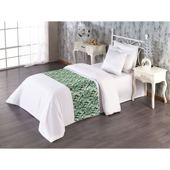 Abstract Bed Runner, Swirly Stripes Contemporary Surreal art Style of Repetitive Pattern, Decorative Accent Bedding Scarf for Hotels Homes & Guest Rooms, Twin, Green Teal Pastel Green, by Ambesonne