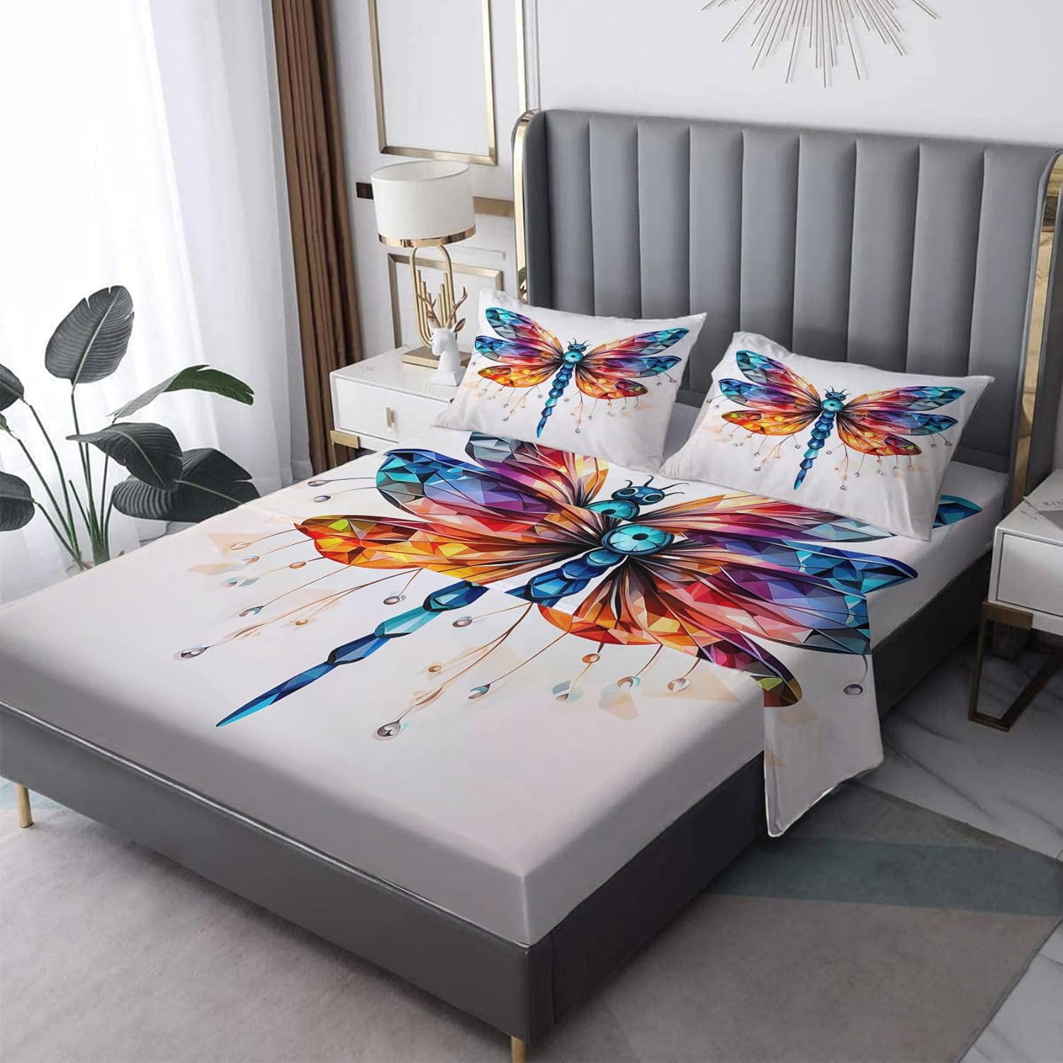 Abstract Bed Sheets Twin Size, Colorful Sheet Set, 16 Inch Deep Pocket