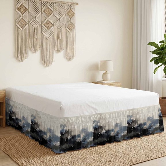 Abstract Bed Skirt Bed Skirts Queen Size 16 Inch Drop, Oil Painting Industry Style Fog Gradient Color Wrap Around Dust Ruffle Bedskirt with Adjustable Elastic Belt for Queen Size Beds