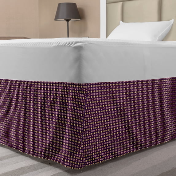 Abstract Bed Skirt, Continuing Pattern of Round Elements Retro Ornamental Details, Elastic Bedskirt Dust Ruffle Wrap Around for Bedding Decor, 4 Sizes, Plum Salmon, by Ambesonne