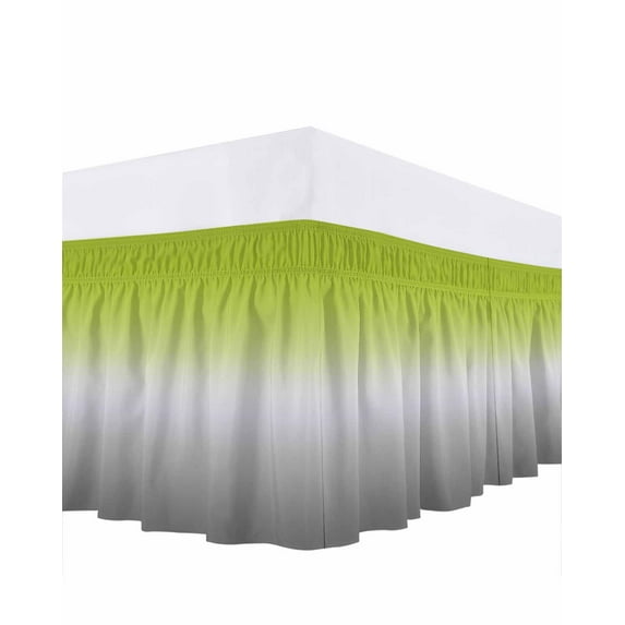 Abstract Bed Skirt Green Grey Gradient Modern Art Bed Skirts California King Size 18 Inch Drop, Wrap Around Dust Ruffle Bedskirt with Adjustable Elastic Belt for Queen Size Beds