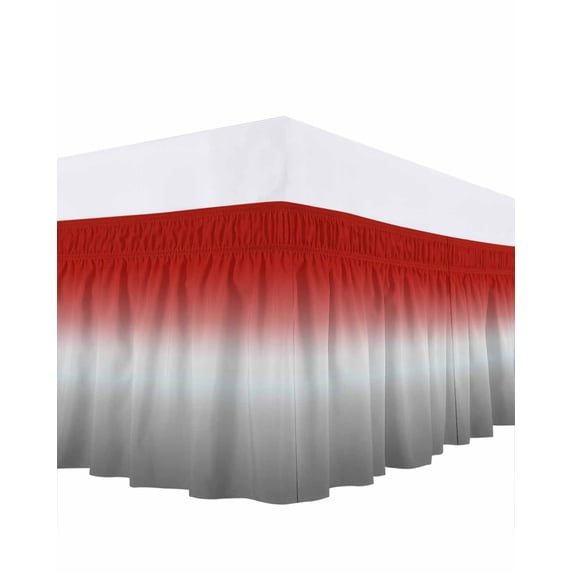 Abstract Bed Skirt Red Grey Gradient Modern Art Bed Skirts King Size 16 Inch Drop, Wrap Around Dust Ruffle Bedskirt with Adjustable Elastic Belt for Queen Size Beds