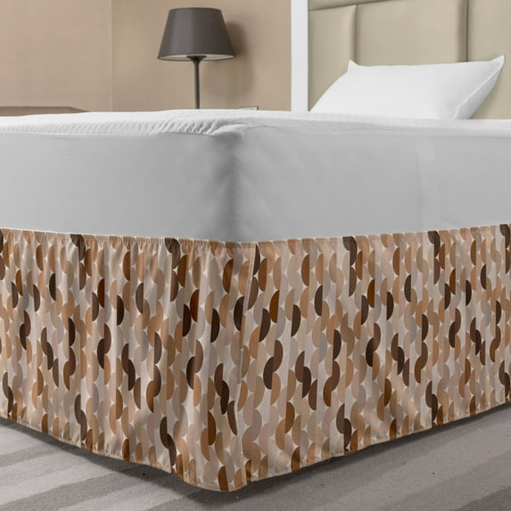Abstract Bed Skirt, Semicircles or Half Round in Brown Tones, Elastic Bedskirt Dust Ruffle Wrap Around for Bedding Decor, 4 Sizes, Taupe Caramel, by Ambesonne