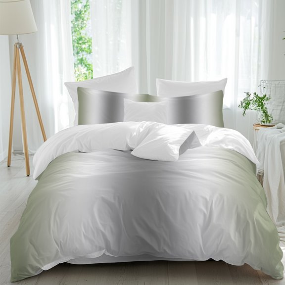 Abstract Bedding Duvet Cover Set Full Size 4 Pieces, Gray Seaweed Rate Gradient Ombre Bedding Set with Zipper Closure, 1 Comforter Cover 86x90 Inches 1 Flat Sheet & 2 Pillow Cases