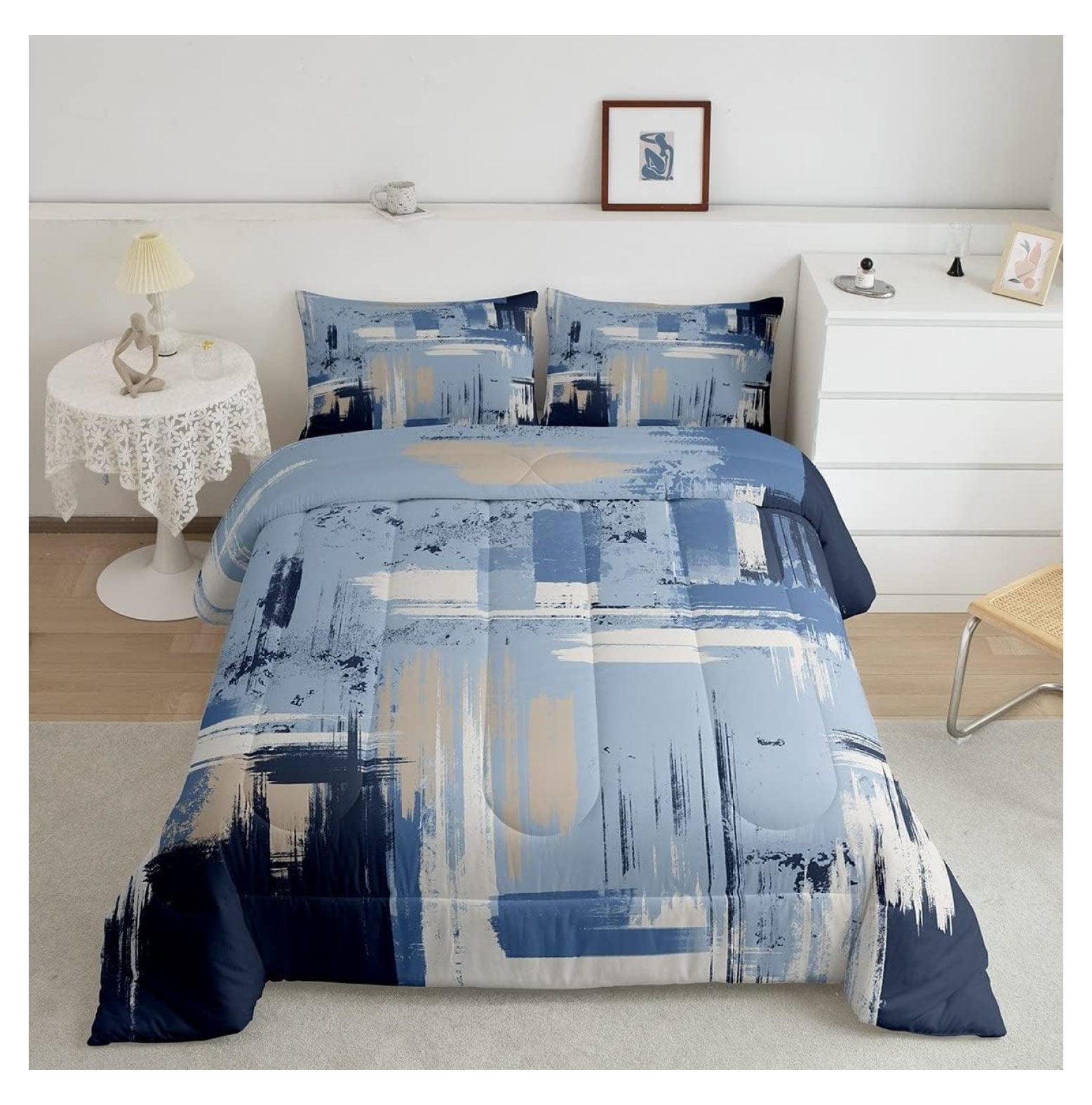 Abstract Bedding Set Kids Modern Abstract Art Comforter Set Light Blue ...