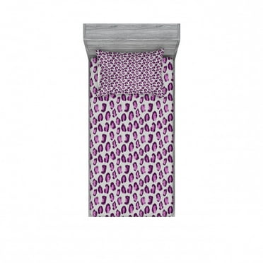 Abstract Bedding Set with Sheet & Covers, Hand Drawn Brush Stroke Pattern Paint Smear Motifs on Greyscale Backdrop, Printed Bedroom Decor 2 Shams, 4 Sizes, Pink Purple and Grey, by Ambesonne