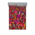 thumbnail image 1 of Abstract Bedding Set with Sheet & Covers, Mosaic Style Stained Glass Fractal Colorful Geometric Triangle Forms Image, Printed Bedroom Decor 2 Shams, 4 Sizes, Multicolor, by Ambesonne, 1 of 3