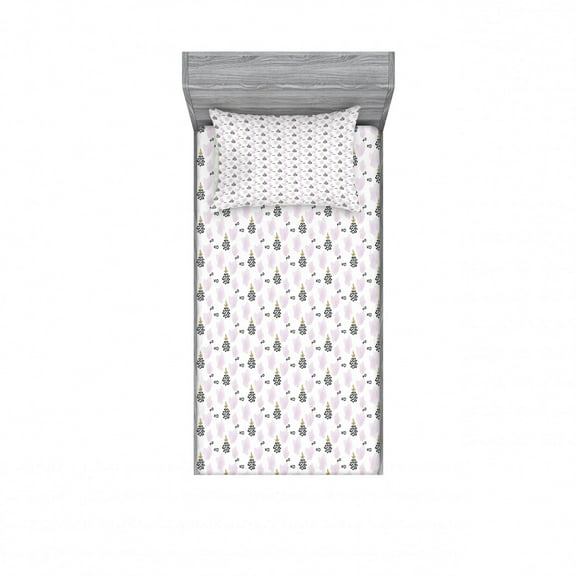 Abstract Bedding Set with Sheet & Covers, Scandinavian Style Pineapple and Watercolor Art, Printed Bedroom Decor 2 Shams, 4 Sizes, Pale Pink Earth Yellow, by Ambesonne