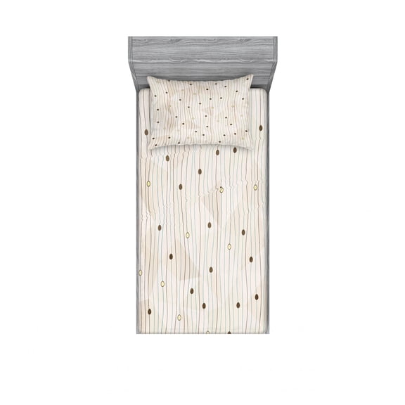 Abstract Bedding Set with Sheet & Covers, Swirls Pattern with Circles Rounds Lines with Border Like Image, Printed Bedroom Decor 2 Shams, 4 Sizes, Pale Grey Eggshell, by Ambesonne