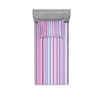 thumbnail image 1 of Abstract Bedding Set with Sheet & Covers, Vertical Striped Gradient Different Colored Lines Tile Bands Image, Printed Bedroom Decor 2 Shams, 4 Sizes, Baby Pink Sky Blue, by Ambesonne, 1 of 3