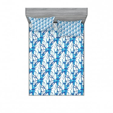 Abstract Bedding Set with Sheet & Covers, Watercolor Brushstroke Murky Color Splashes Aquarelle Paintbrush, Printed Bedroom Decor 2 Shams, 4 Sizes, Cobalt Blue White, by Ambesonne