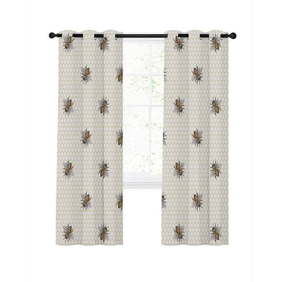 Abstract Bee Blackout Curtains 96 Inch Length Hive Lines Spring Pastoral Country Abstract Thermal Insulated Window Curtain Window Drapes 2 Panels for Bedroom Living Room 52"Wx96"L