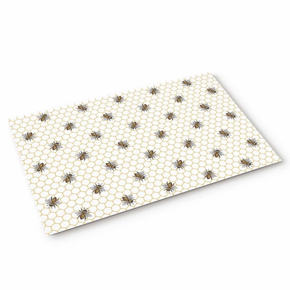 Abstract Bee Door Mat Hive Lines Spring Pastoral Country Abstract Non Slip Absorbent Entrance Mat Washable Low Profile Indoor Doormat for Front Door Entryway Entry 16"x24"