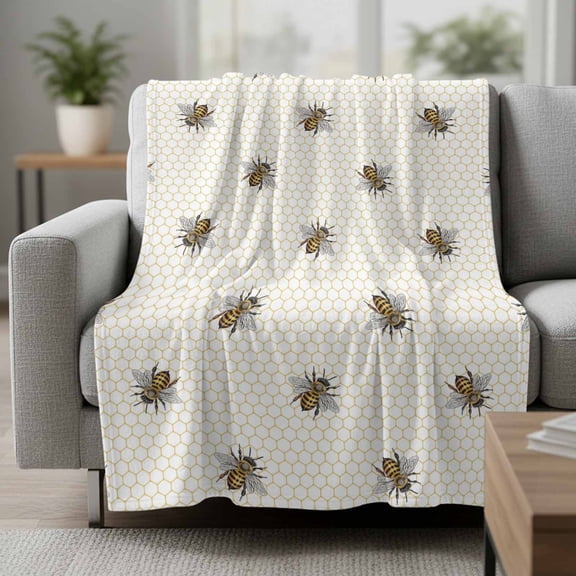 Abstract Bee Fleece Throw Blanket Hive Lines Spring Pastoral Country Abstract Ultra Soft Fuzzy Cozy Flannel Throw Blanket for Couch Sofa Bed Car Travel, Ideal Gifts 30x40 Inches