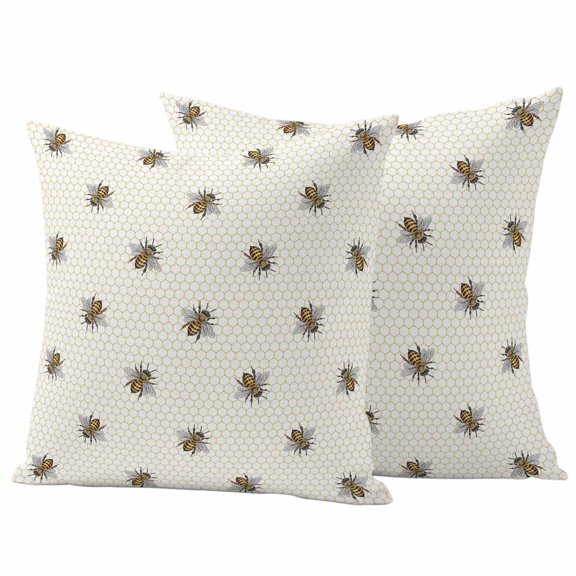 Abstract Bee Pillow Covers 2 Pack Hive Lines Spring Pastoral Country Abstract Pillowcase Waterproof Outdoor Throw Pillow Cover for Patio Garden Square Cushion 18”x18”