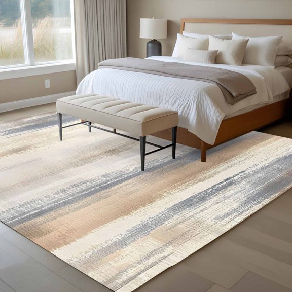 Abstract Beige 6x9 Rug for Dining Room Table and Chair Setup, Blue Gradient Mottled Texture Modern Art Low Pile Washable Non Slip Rectangle Area Rug