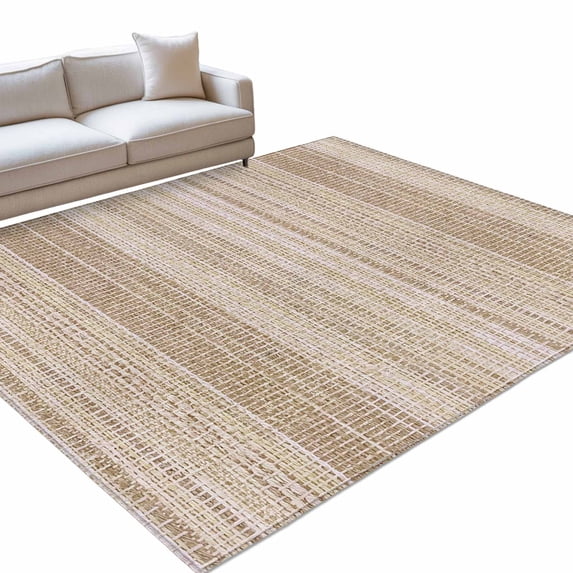 Abstract Beige Area Rug, Rustic Farmhouse Minimalist Beige Vertical ...