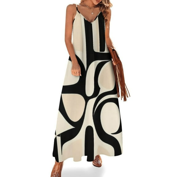 Abstract Beige Black Art Design Sleeveless Dress Loose Women's Dress Dresses Luxury Evening Dresses