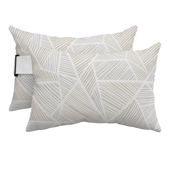 Abstract Beige Cream Outdoor Pillows for Chaise Lounge Chair Beach Headrest Pillow Set of 2 Waterproof Lumbar Pillows with Insert&Adjustable Elastic Strap Geometric Line Triangle Pool Pillow 12"x20"