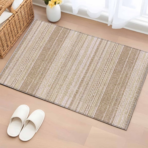 Abstract Beige Entryway Rug 2'x3' Rustic Farmhouse Minimalist Beige Vertical Striped Lines Small Area Rug Non-Slip Front Door Mat Washable Floor Carpet for Indoor Entrance Kitchen Bathroom