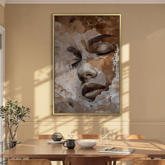 Abstract Beige Face Fashion Poster Female Faces Shapes Wall Art Swirls De Wall Decor Textured Sand Art Beauty Salon Decor, Unframed Poster Size 8x12
