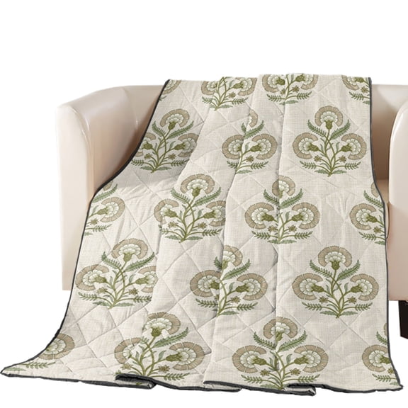 Abstract Beige Floral Quilted Comforters Cooling Blanket Cal King Size, Vintage Exotic Tribal Pastoral Flowers Leaf Cold Comfort for Hot Sleepers Lightweight Air Conditioning Quilt Blanket for Bed