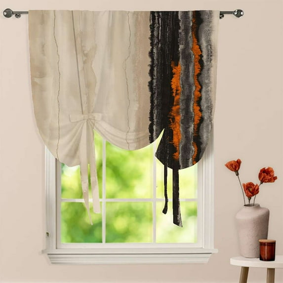Abstract Beige Orange Artwork Window Curtain for Living Room Roman Curtain Kitchen Tie-up Curtains Adjustable Drapes