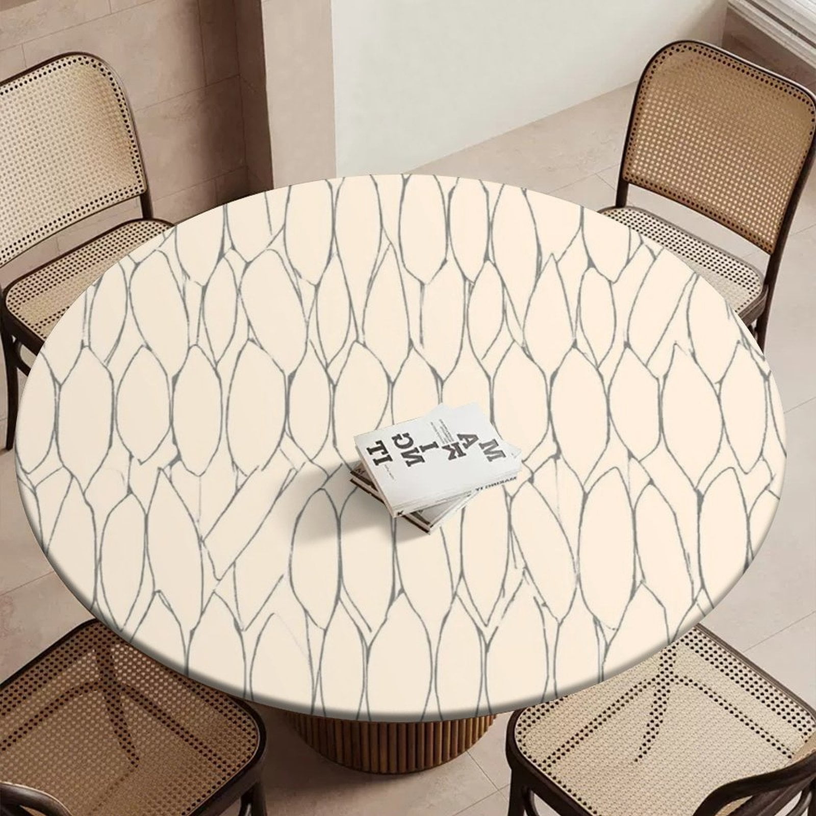 Abstract Beige Scale Pattern Design Round Table Cover Kitchen Printed ...
