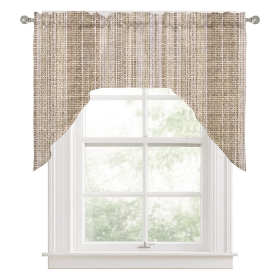 Abstract Beige Swag Valance for Windows, Rustic Farmhouse Minimalist Beige Vertical Striped Lines Swag Curtains Valances for Small Window Treatment Rod Pocket for Kitchen Bathroom 1 Panel 56x36in