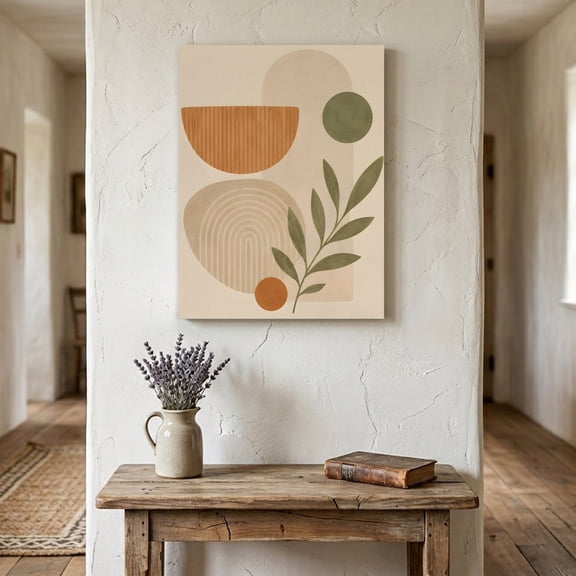 Abstract Beige Terracotta Canvas Wall Art for Living Room Bedroom Bathroom, Boho Minimalist Half Circle Leaf Botanical Canvas Art Wall Decor, Artwork for Walls Home Office Decor, 8"x10"