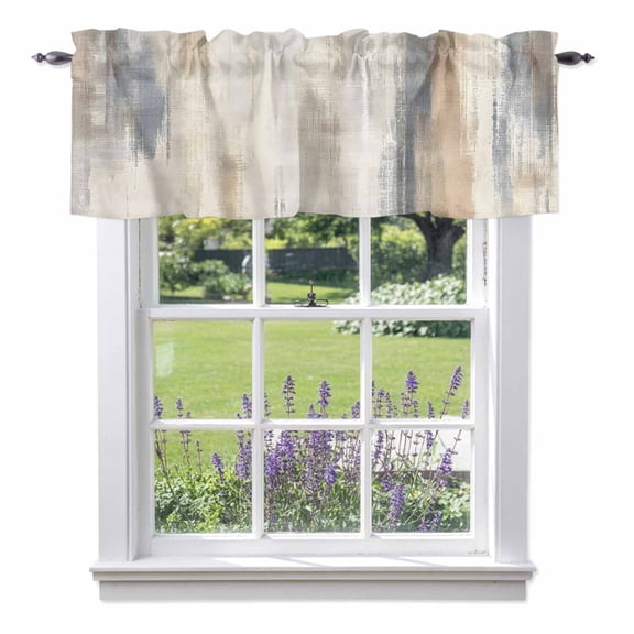 Abstract Beige Valances for Windows, Blue Gradient Mottled Texture Modern Art Valance Window Treatment Rod Pocket Short Curtains Valances for Kitchen Bathroom 56"W x 16"L