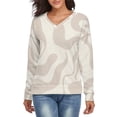 thumbnail image 1 of Abstract Beige Wavy Pattern Design V-neck Sweater Winter Clothes Long Sleeve Knitwear Sweater Women's Pullover, 1 of 5