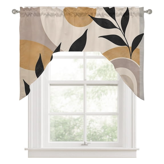 Abstract Beige Yellow Swag Valances for Windows 56 x 36 Inch, Boho Minimalist Curved Arch Arches Circle Rod Pocket Light Filtering Window Topper for Kitchen Bathroom Bedroom Living Room