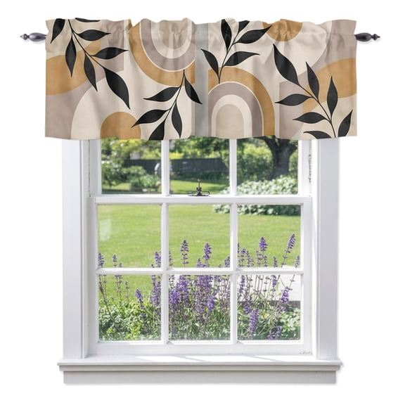 Abstract Beige Yellow Valance Curtain 1 Panel, Boho Minimalist Curved Arch Arches Circle Kitchen Valance with Rod Pocket Window Treatment Short Curtains for Bathroom Bedroom, 42 x 12 Inches