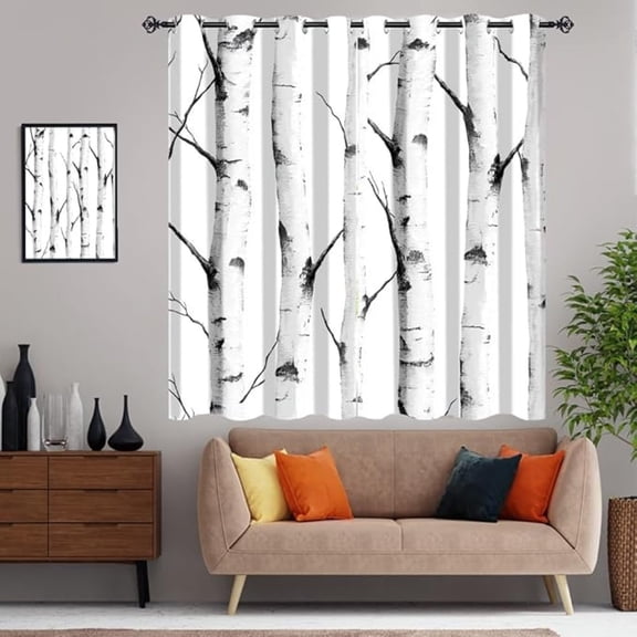 Abstract Birch Tree Curtains For Living Room Bedroom,Rustic Vintage White Birch Tree Pattern Thermal Insulation Curtains Window Grommet 52"W x 90"L (Pack of 2)