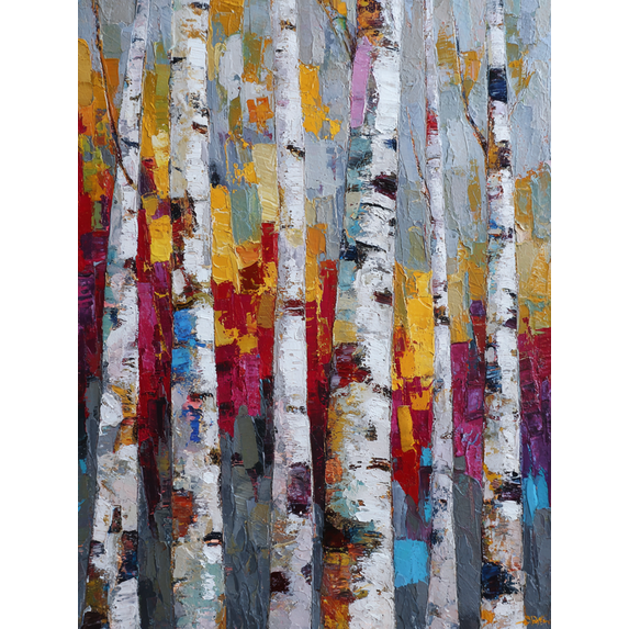 Abstract Birch Tree Impasto Oil Painting, Handmade Decor for Living Room, Bedroom, Office, Entryway