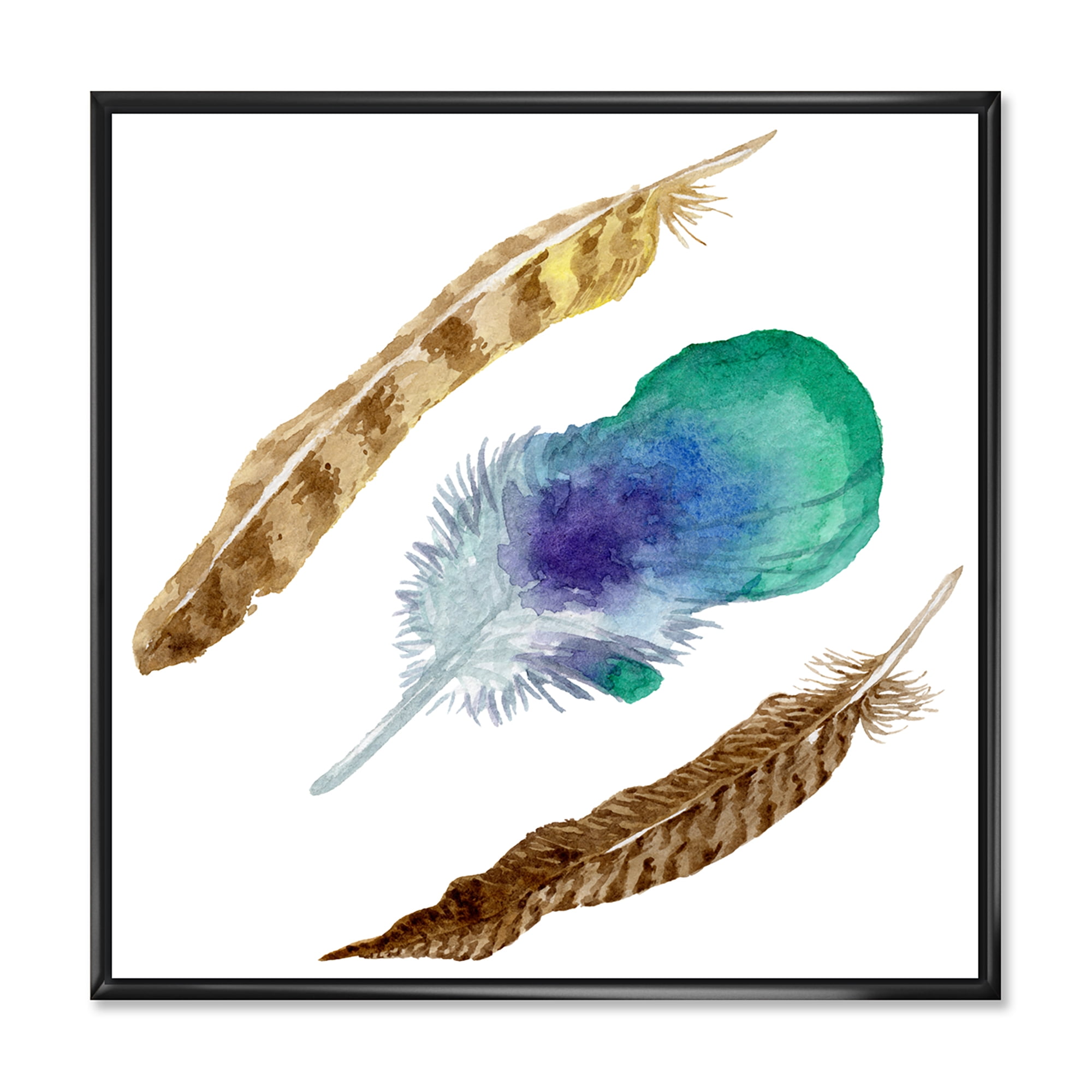 Abstract Bird Feather From Wing Isolated 36 in x 36 in Framed Painting Canvas Art Print, by Designart