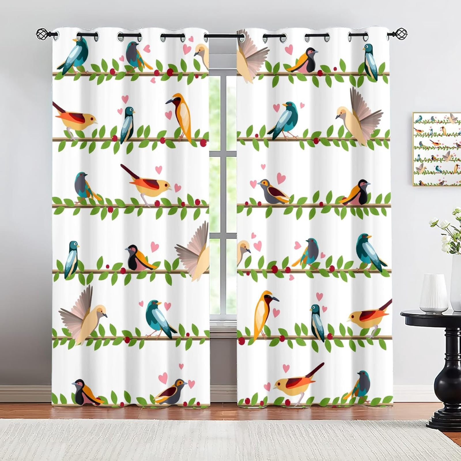 Abstract Bird Grommet Curtains, Bird Grommet Drapes On Branches