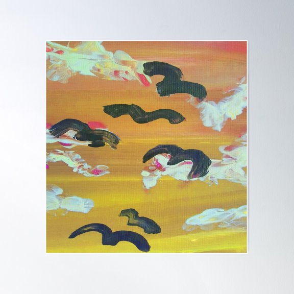 Abstract Birds With Clouds And Sunset Sky Design Poster Wall Art, Modern Wall Decor For Living Room Bedroom, 24x24 UNFRAMED