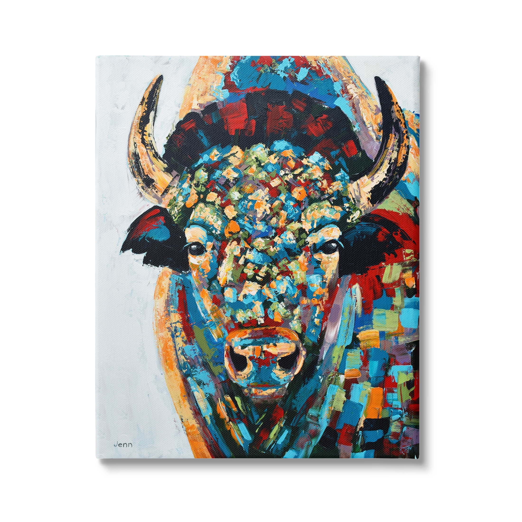 Abstract Bison Kaleidoscopic Strokes Animals & Insects Painting Gallery Wrapped Canvas Print Wall Art